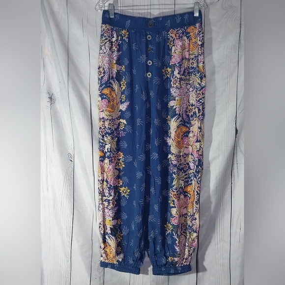 Anthropologie Pants - Anthropologie Odette Pants Size Med Blue Floral High Waist Tapered Joggers